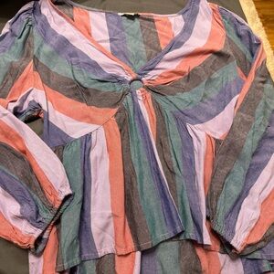American Eagle Outfitters Striped Blouse in Pink, Purple, Green, and Black